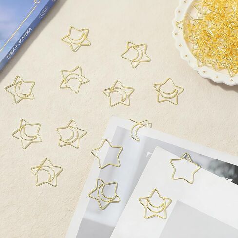 60 Pcs Decorative Paper Clips Creative Metal Moon and Star Shape Paper Clips Funny Cute Paperclips Gold Moonstar Shaped Clip Bookmarks Planner Fun Clip for Office Document School(Gold) in Saudi Arabia