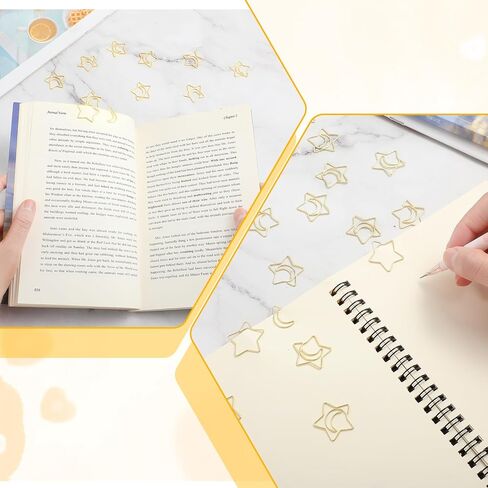 60 Pcs Decorative Paper Clips Creative Metal Moon and Star Shape Paper Clips Funny Cute Paperclips Gold Moonstar Shaped Clip Bookmarks Planner Fun Clip for Office Document School(Gold) in Saudi Arabia