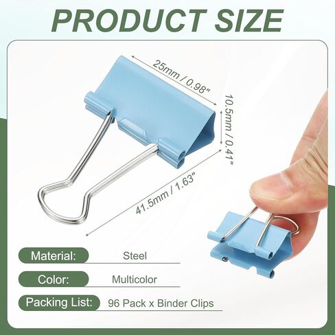 PATIKIL 96 Pack Paper Office Binder Clips, 0.98 Inch Paper Clamps Medium Binder Clips for Office Supplies Organizing Documents, Multicolor 1 in Saudi Arabia