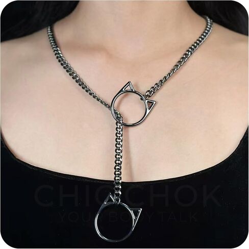 Cat O-Ring Slip Chain Necklace Stainless Steel Cuban Chain Punk Choker Necklace Jewelry Gift for Women in Saudi Arabia