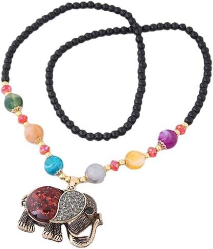 AKOAK Bohemian Long Black Beaded Chain Elephant Pendant Necklace in Saudi Arabia