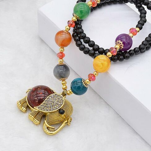 AKOAK Bohemian Long Black Beaded Chain Elephant Pendant Necklace in Saudi Arabia