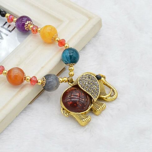 AKOAK Bohemian Long Black Beaded Chain Elephant Pendant Necklace in Saudi Arabia