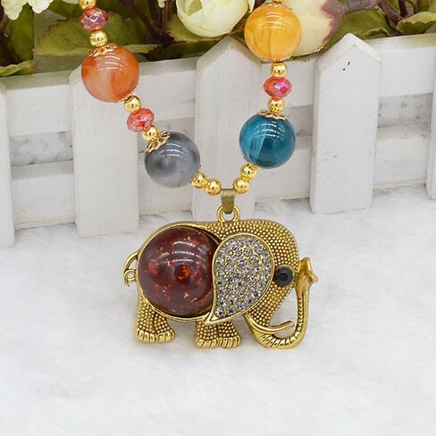 AKOAK Bohemian Long Black Beaded Chain Elephant Pendant Necklace in Saudi Arabia