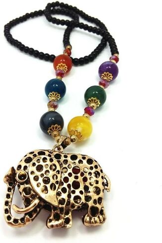 AKOAK Bohemian Long Black Beaded Chain Elephant Pendant Necklace in Saudi Arabia