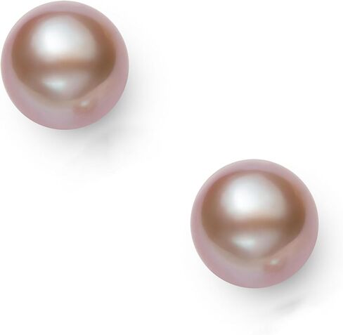 Belacqua AAA Quality Pink Cultured Freshwater Round Real Pearl Stud Earrings in 14K Yellow Gold, 7.0-7.5mm Pearls Size, Push Back Clasp, Pearl Jewelry for Women, Gift Box Included in Saudi Arabia