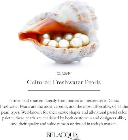 Belacqua AAA Quality Pink Cultured Freshwater Round Real Pearl Stud Earrings in 14K Yellow Gold, 7.0-7.5mm Pearls Size, Push Back Clasp, Pearl Jewelry for Women, Gift Box Included in Saudi Arabia