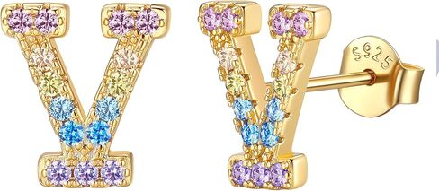 14K Gold Plated Initial Earrings Studs with 5A Cubic Zirconia, Sterling Silver Post Push Backs CZ Simulated Diamond Hypoallergenic Alphabet Letter Studs for Women Jewelry Gifts Initial A-Z in Saudi Arabia