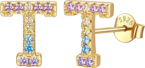 14K Gold Plated Initial Earrings Studs with 5A Cubic Zirconia, Sterling Silver Post Push Backs CZ Simulated Diamond Hypoallergenic Alphabet Letter Studs for Women Jewelry Gifts Initial A-Z in Saudi Arabia