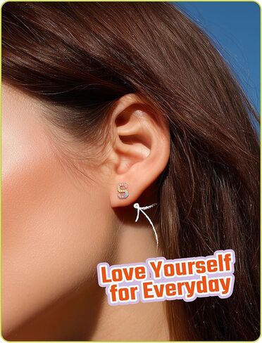 14K Gold Plated Initial Earrings Studs with 5A Cubic Zirconia, Sterling Silver Post Push Backs CZ Simulated Diamond Hypoallergenic Alphabet Letter Studs for Women Jewelry Gifts Initial A-Z in Saudi Arabia
