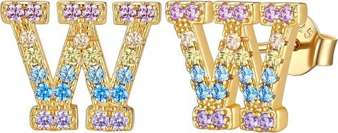 14K Gold Plated Initial Earrings Studs with 5A Cubic Zirconia, Sterling Silver Post Push Backs CZ Simulated Diamond Hypoallergenic Alphabet Letter Studs for Women Jewelry Gifts Initial A-Z in Saudi Arabia