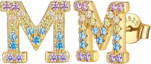 14K Gold Plated Initial Earrings Studs with 5A Cubic Zirconia, Sterling Silver Post Push Backs CZ Simulated Diamond Hypoallergenic Alphabet Letter Studs for Women Jewelry Gifts Initial A-Z in Saudi Arabia