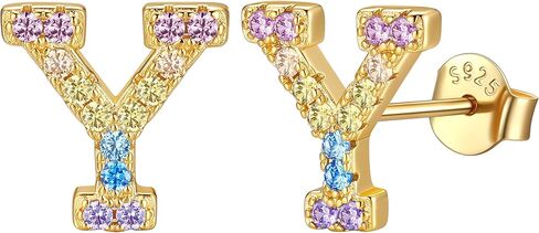14K Gold Plated Initial Earrings Studs with 5A Cubic Zirconia, Sterling Silver Post Push Backs CZ Simulated Diamond Hypoallergenic Alphabet Letter Studs for Women Jewelry Gifts Initial A-Z in Saudi Arabia