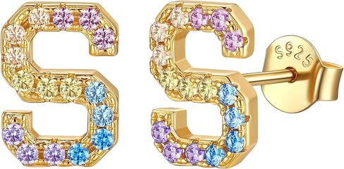 14K Gold Plated Initial Earrings Studs with 5A Cubic Zirconia, Sterling Silver Post Push Backs CZ Simulated Diamond Hypoallergenic Alphabet Letter Studs for Women Jewelry Gifts Initial A-Z in Saudi Arabia