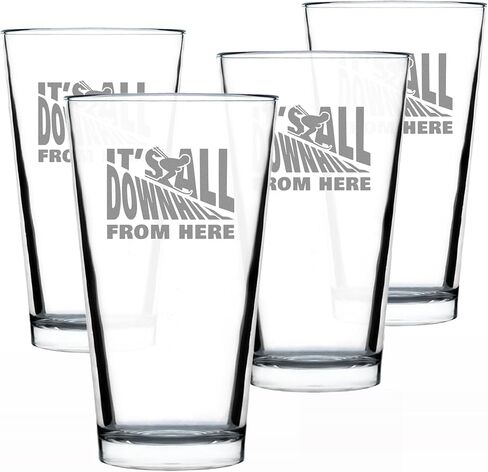 It's All Downhill From Here - Pint Glass for Beer - Unique Skiing Themed Decor and Gifts for Mountain Lovers - 16 oz Glasses in Saudi Arabia