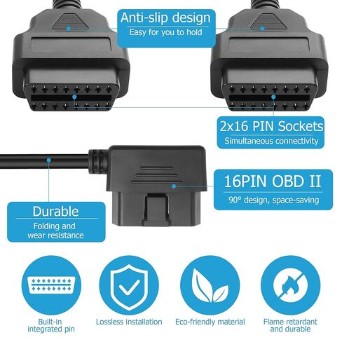 YACSEJAO 16 Pin OBD2 OBDII Extension Cable 90 DegreesCar Diagnosis Cable OBDII Right Angle Male to Dual Female Y Splitter Adapter（30CM） in Saudi Arabia
