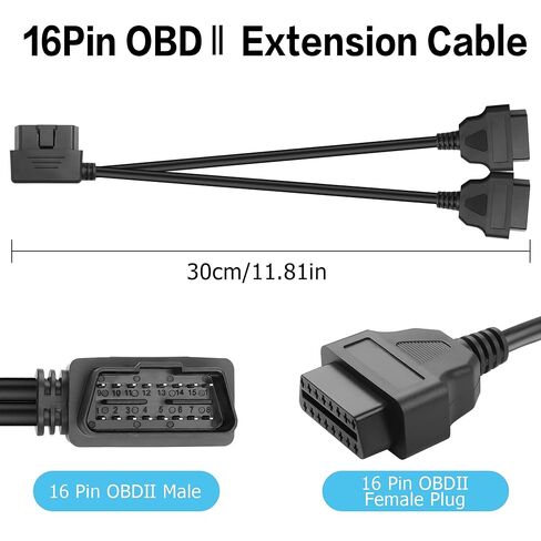 YACSEJAO 16 Pin OBD2 OBDII Extension Cable 90 DegreesCar Diagnosis Cable OBDII Right Angle Male to Dual Female Y Splitter Adapter（30CM） in Saudi Arabia