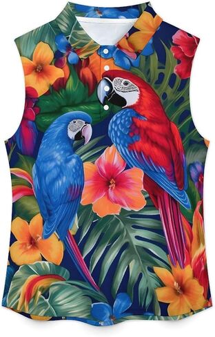 ENLACHIC Womens Sleeveless Polo Shirts Hawaiian Floral Print Collared V Neck Tank Tops Tennis Golf Shirt in Saudi Arabia