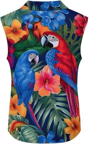 ENLACHIC Womens Sleeveless Polo Shirts Hawaiian Floral Print Collared V Neck Tank Tops Tennis Golf Shirt in Saudi Arabia