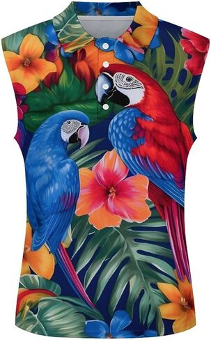 ENLACHIC Womens Sleeveless Polo Shirts Hawaiian Floral Print Collared V Neck Tank Tops Tennis Golf Shirt in Saudi Arabia