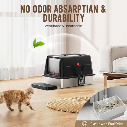 Stainless Steel Litter Box with Lid, SUS304 Metal Cat Litter Box, Enclosed Extra Large Kitty Litter Box High Wall, Jumbo Cat Litter Box with Triple Pedal, Non-Sticky, Anti-Leakage (XXL White) in Kuwait