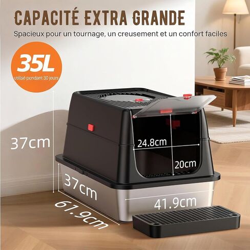 Stainless Steel Litter Box with Lid, SUS304 Metal Cat Litter Box, Enclosed Extra Large Kitty Litter Box High Wall, Jumbo Cat Litter Box with Triple Pedal, Non-Sticky, Anti-Leakage (XXL White) in Kuwait