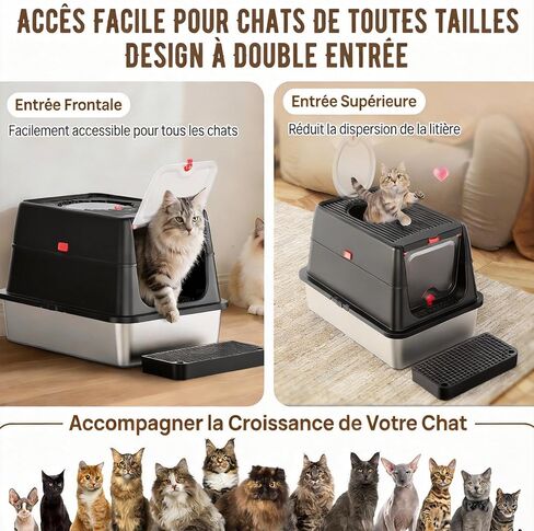 Stainless Steel Litter Box with Lid, SUS304 Metal Cat Litter Box, Enclosed Extra Large Kitty Litter Box High Wall, Jumbo Cat Litter Box with Triple Pedal, Non-Sticky, Anti-Leakage (XXL White) in Kuwait