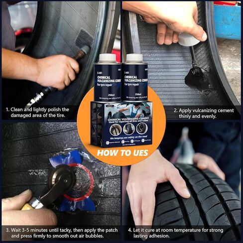 أسمنت الفلكنة الكيميائي 16.5 أونصة سائلة، غراء إصلاح الإطارات لجميع الأغراض، أسمنت مطاطي سريع الجفاف، طقم تصحيح الإطارات مع فرشاة علوية و20 رقعة إصلاح الإطارات، مثالي للسيارة والدراجة النارية والدراجة in Kuwait