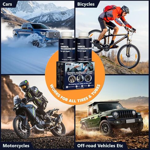 أسمنت الفلكنة الكيميائي 16.5 أونصة سائلة، غراء إصلاح الإطارات لجميع الأغراض، أسمنت مطاطي سريع الجفاف، طقم تصحيح الإطارات مع فرشاة علوية و20 رقعة إصلاح الإطارات، مثالي للسيارة والدراجة النارية والدراجة in Kuwait