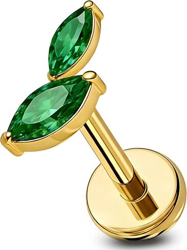 OUFER 18G Leaf Helix Piercing Jewelry-Titanium Flat Back Push Pin Cartilage Earrings, Shiny Emerald CZ Forward Helix Lobe Rook Tragus Earrings in Saudi Arabia