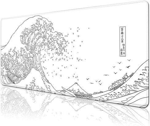 Gaming Mouse Pad for Desk,Large Mousepad Laptop,Black White Japanese Wave Anime Mouse Mat,Long XXL Waterproof Keyboard Pads,Big Non-Slip Computer Mousepads for Game Office Home（31.5 x 11.9 in） in Kuwait