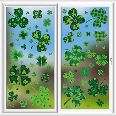 St. Patricks Day Window Clings 118 PCS – Extra Large Reusable Double-Sided Shamrock Stickers for Glass Windows, Home, Classroom & Office Decorations in Saudi Arabia