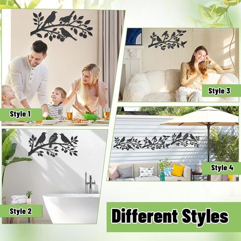 VeyFolzin.st 3Pcs Metal Birds Wall Art, Metal Vivid Birds on Branch Silhouette Wall Decor Black Leaves with Bird Outdoor Hanging Wall Sculpture for Home Balcony Garden (Black ABC) in Saudi Arabia