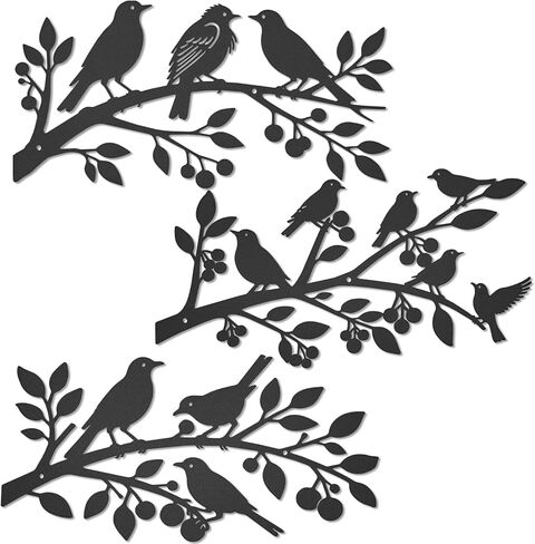 VeyFolzin.st 3Pcs Metal Birds Wall Art, Metal Vivid Birds on Branch Silhouette Wall Decor Black Leaves with Bird Outdoor Hanging Wall Sculpture for Home Balcony Garden (Black ABC) in Saudi Arabia