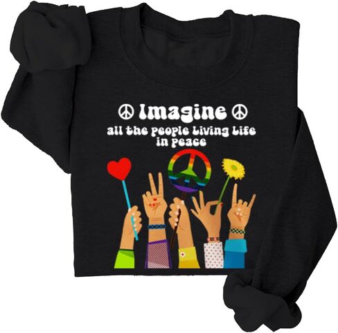 Imagine All The People Living Life in Peace Sweatshirt, Hippie Peace Sign Sweatshirt Hippie Lovers Hoodie in Saudi Arabia
