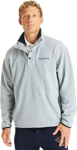 NAUTICA Men's Nautex Mock-Neck Fleece Sweatshirt, Grey, M in Saudi Arabia