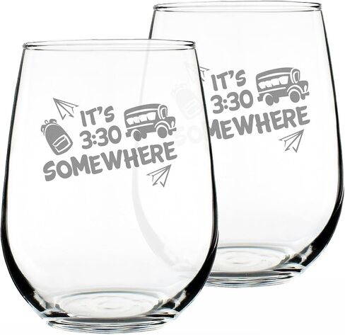 It's 3:30 Somewhere – Stemless Wine Glass - Cute Funny Teacher Gifts for Women - Fun Teacher Decor - Large in Saudi Arabia