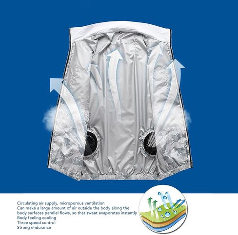 سترة تبريد مع مروحتين، سترة ثلج قابلة للتنفس مع 3 مستويات سرعة قابلة للتعديل، ملابس مكيفة للدوران للعمل في الطقس الحار (M) in Kuwait