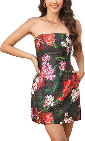 فستان Yulaviniee نسائي قصير مثير بدون حمالات مع جيوب وخصر وفساتين قصيرة للحفلات والنوادي in Kuwait