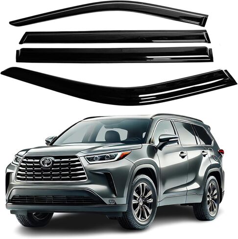 Fits for: 2020 2021 2022 2023 Toyota Highlander; Premier Front & Rear Window Vent Visors- Sun, Rain, and Vent Protection, 4-Pieces Window Deflector Guard Kit Tape-On Outside-Mount Vent Shade 2mm-thick in Saudi Arabia