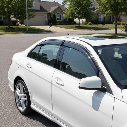 4 قطع من واقيات المطر لواقي النافذة متوافقة مع مرسيدس بنز C250 C300 C350 2008-2014، شريط دخان مثبت على الجزء الخارجي من فتحات تهوية النافذة in Kuwait