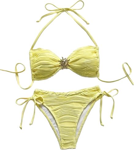 Verdusa Women's 2 Piece Textured Halter Bikini Sets Metal String Swimsuit Vacation Outfits in Saudi Arabia