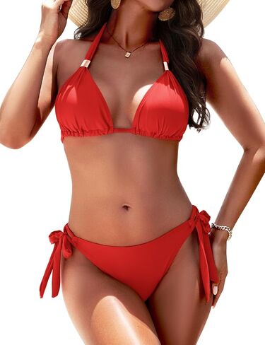 Zonsaoja Women Two Piece Triangle Bikini Swimsuits Gold Metal Halter Bathing Suits Cheeky String Bikini Sets in Saudi Arabia