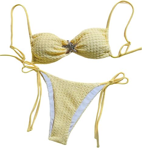SHENHE Women's String Bikini Set Starfish Metal Side Tie Textured Swimsuits 2 Piece Bikini Set in Saudi Arabia