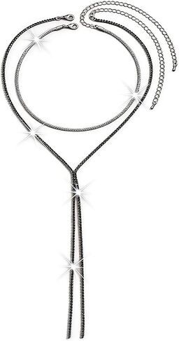 2Pcs Rhinestone Necklaces for Women,Bling Sparkling Black Crystal Choker Necklace,Dainty Layered Adjustable Long Y Necklac Prom Party Jewelry in Saudi Arabia