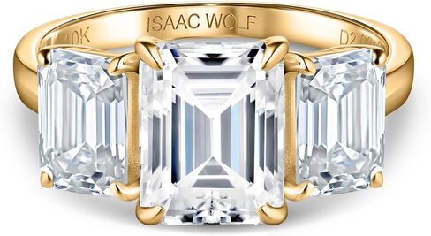 خواتم خطوبة للنساء من ISAAC WOLF معتمدة من الزمرد 5 قيراط من الذهب عيار 10 قيراط مكونة من 3 أحجار مويسانيتي in Saudi Arabia