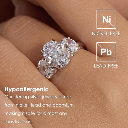 Michooyel Sterling Silver 3-Stones Engagement Ring Oval Cut 5.6cttw Cubic Zirconia Women Rings in Saudi Arabia