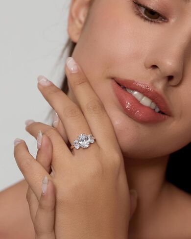 Michooyel Sterling Silver 3-Stones Engagement Ring Oval Cut 5.6cttw Cubic Zirconia Women Rings in Saudi Arabia