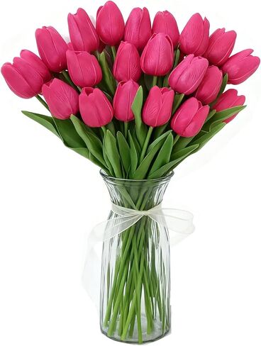Yellow Faux Tulips Real Touch (20 Pcs) - 13.5 Inch Premium PU Artificial Flowers for Valentine's Day, Spring & Easter Home Decor, Wedding Bouquet in Saudi Arabia