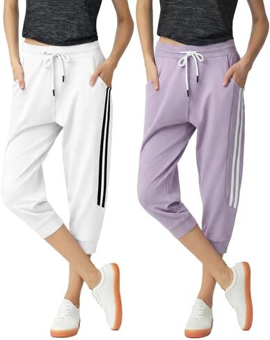 SPECIALMAGIC Women's 2 Pack Capri Pants Cropped Joggers with Pockets Capri Sweatpants in Saudi Arabia